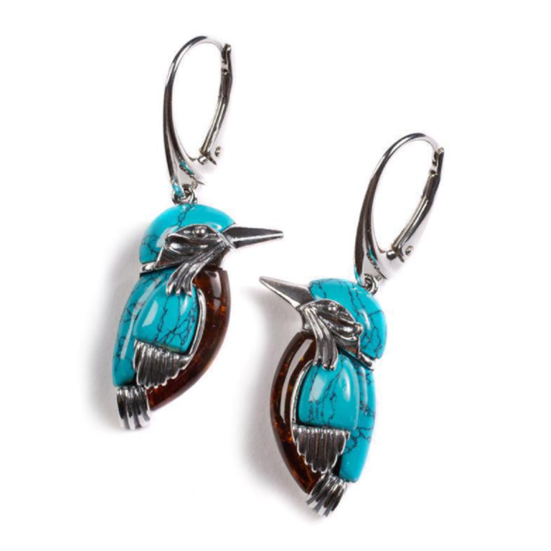 Unique Blue Bird Drop Earrings