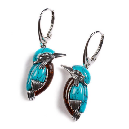 Unique Blue Bird Drop Earrings