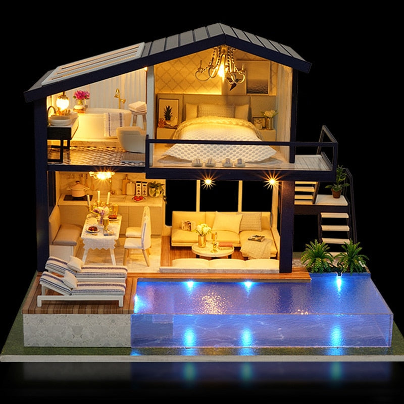 Tiny Wooden Doll House for Kids Creative Play
