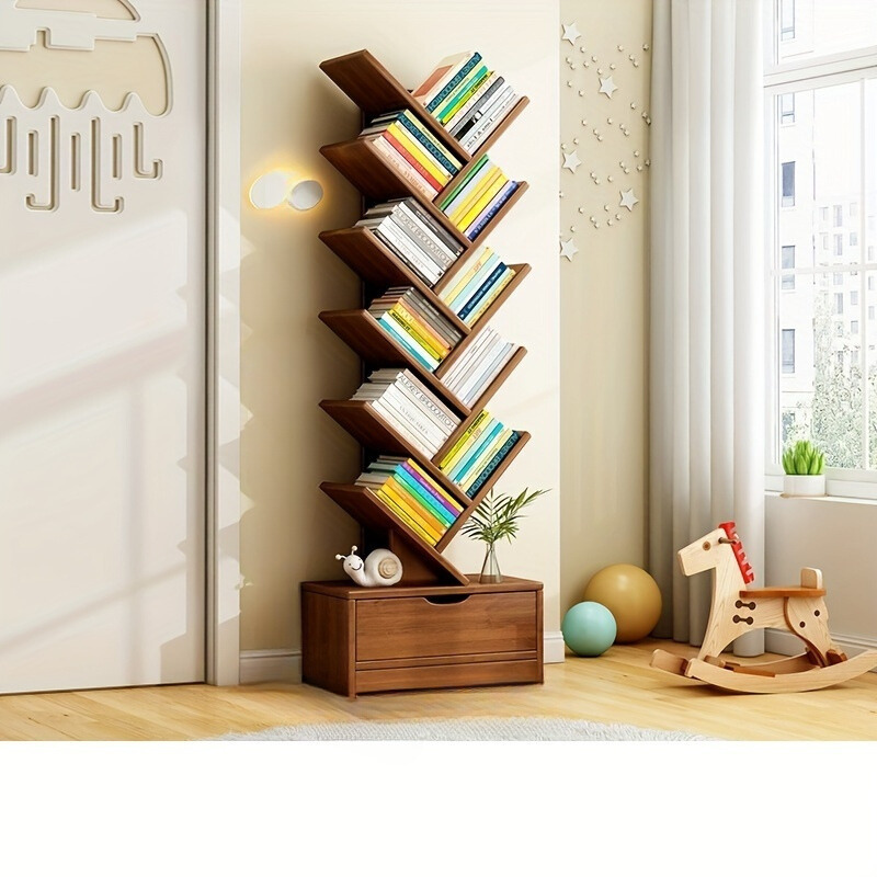 Tall Wooden Bookshelf - Compact Home Storage Unit