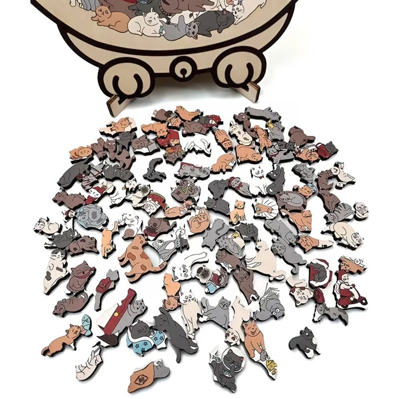 Charming Wooden Kitty Jigsaw Puzzle Set