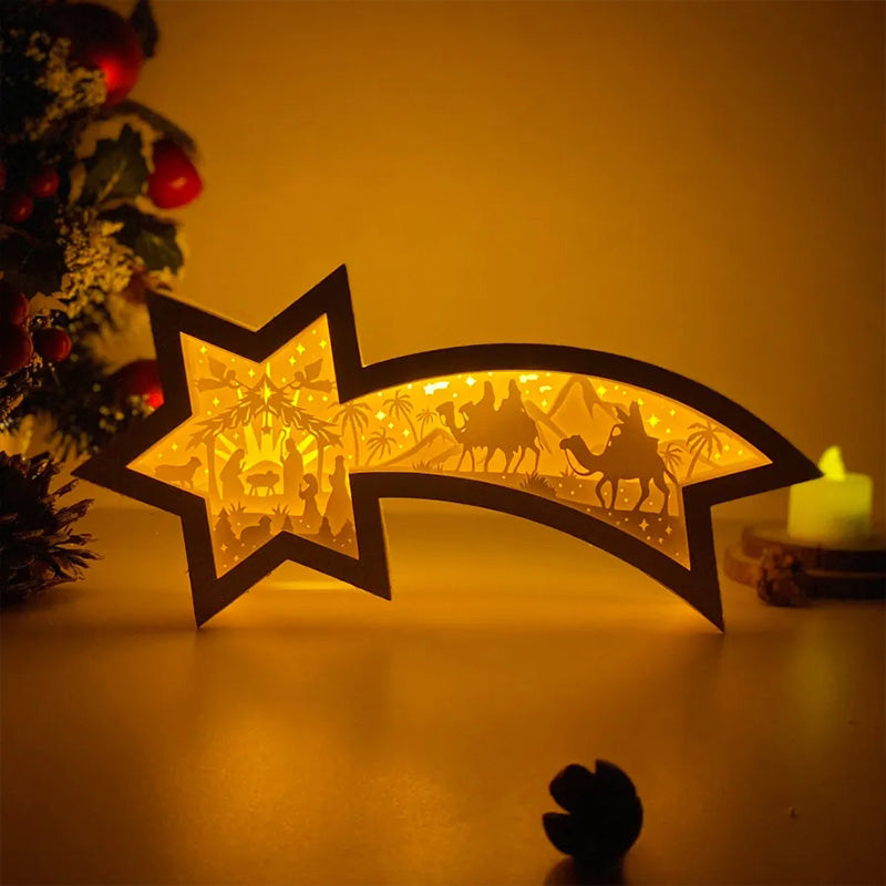 Warm Wooden LED Xmas Star Lamp