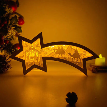 Warm Wooden LED Xmas Star Lamp