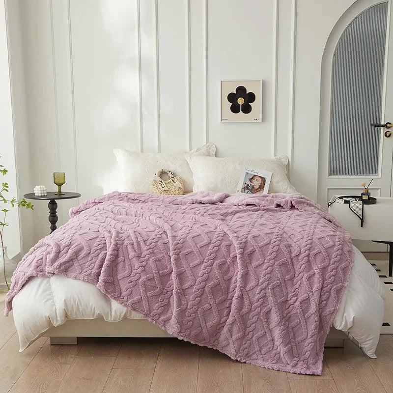 Plush Reversible Woolen Throw Blanket