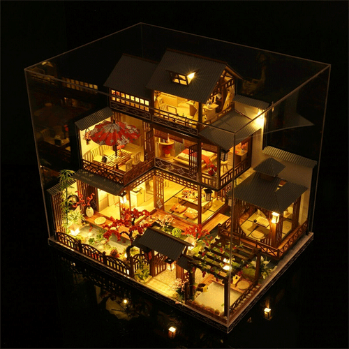 Big Detailed Wooden Doll House with Lights