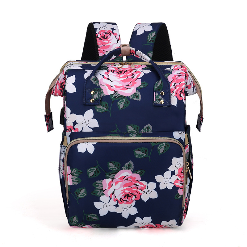 Portable Baby Bag with Floral Netting - Travel Diaper Bag