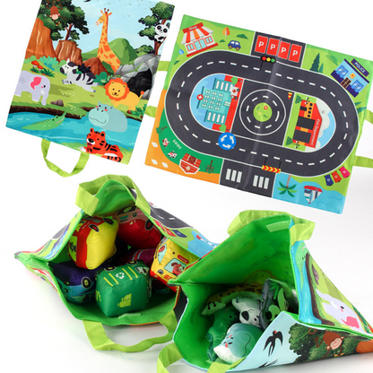 Portable 2-in-1 Sensory Car Playset with Storage Bag