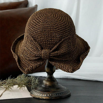 Vintage Foldable Straw Hat with Ribbon