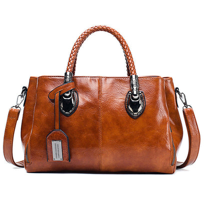 Luxury Wax Leather Boston Tote Bag