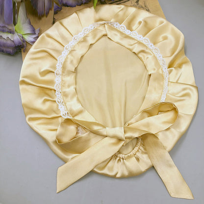 Soft Silk Sleep Cap with Satin Ribbons