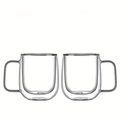 Insulated Double Wall Glass Mug - Clear Borosilicate Coffee Cup - Fesara