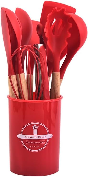 Premium Silicone Kitchen Utensil Set with Wooden Handles