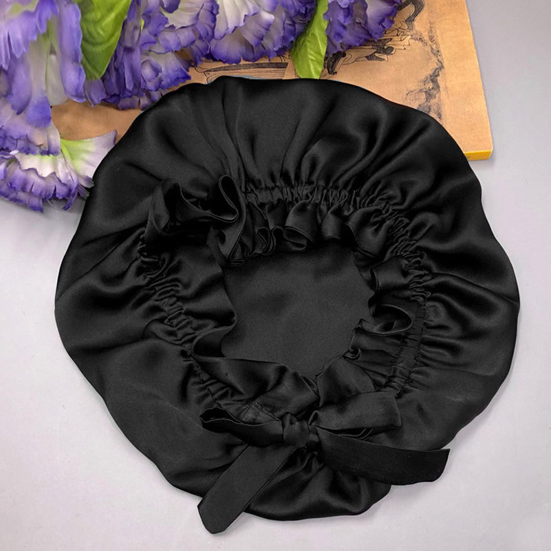 Soft Silk Sleep Cap with Satin Ribbon - Fesara