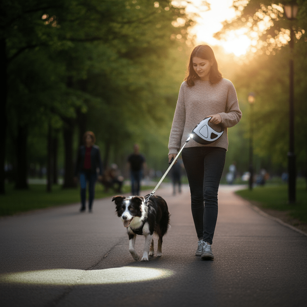Glowing Retractable Dog Leash with Reflectors