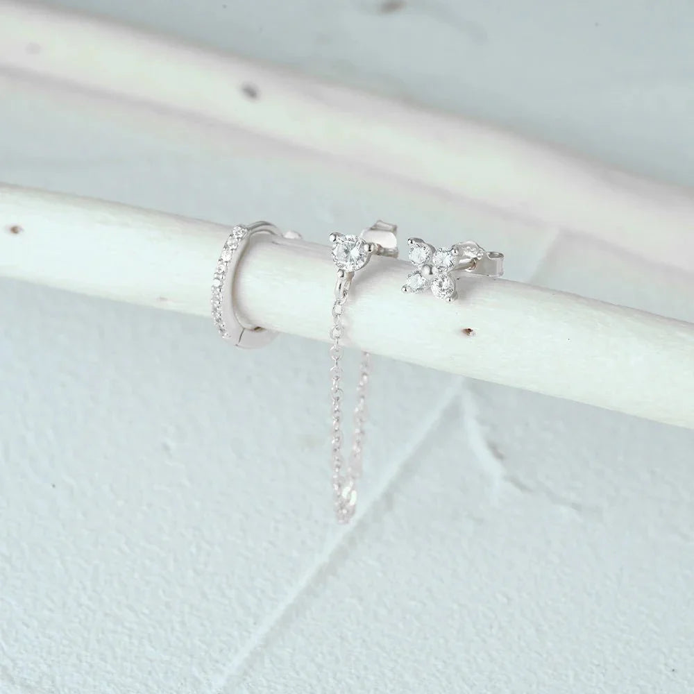 Delicate Flower Drop Tassel Earrings 3 Piece Set