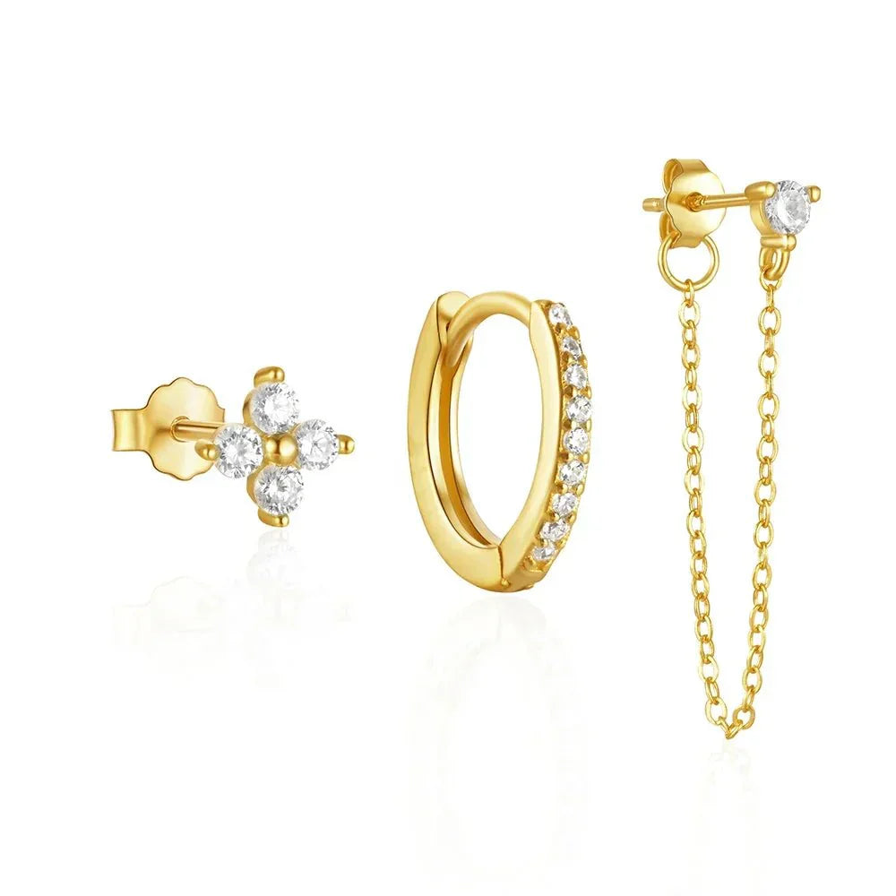 Delicate Flower Drop Tassel Earrings 3 Piece Set