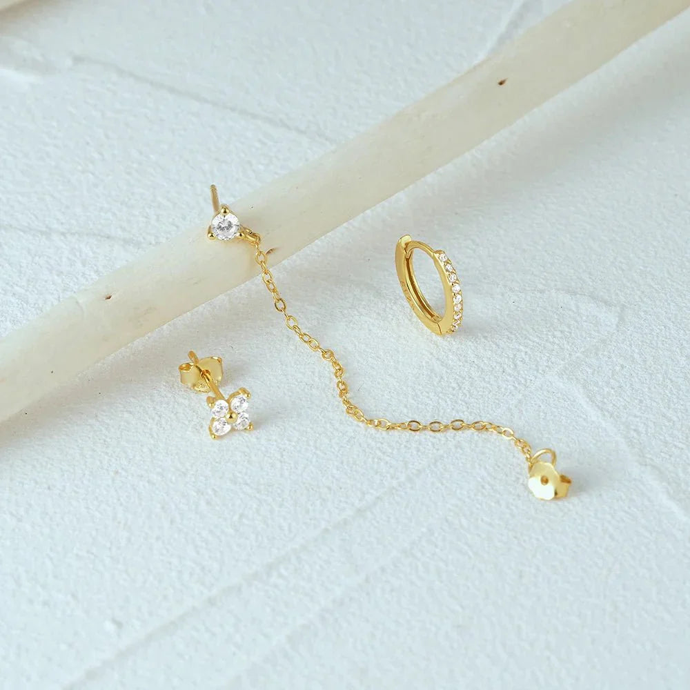 Delicate Flower Drop Tassel Earrings 3 Piece Set