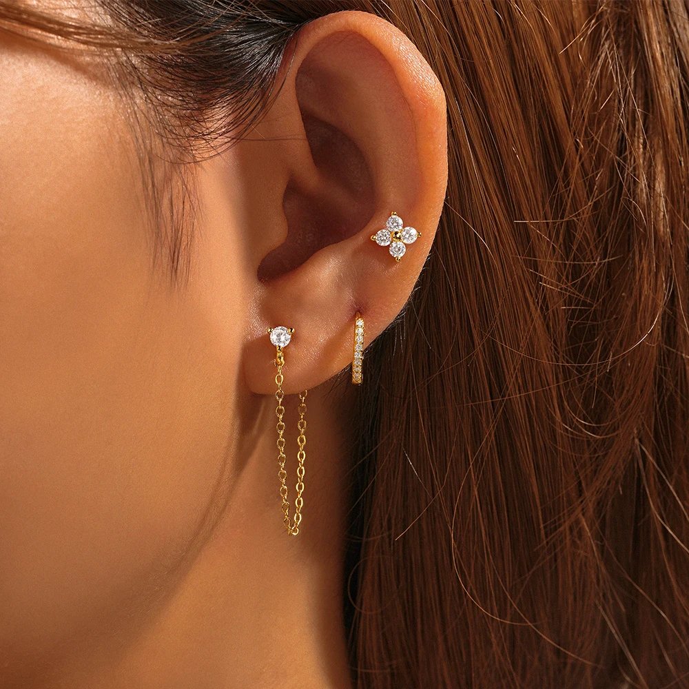 Delicate Flower Drop Tassel Earrings 3 Piece Set - Fesara