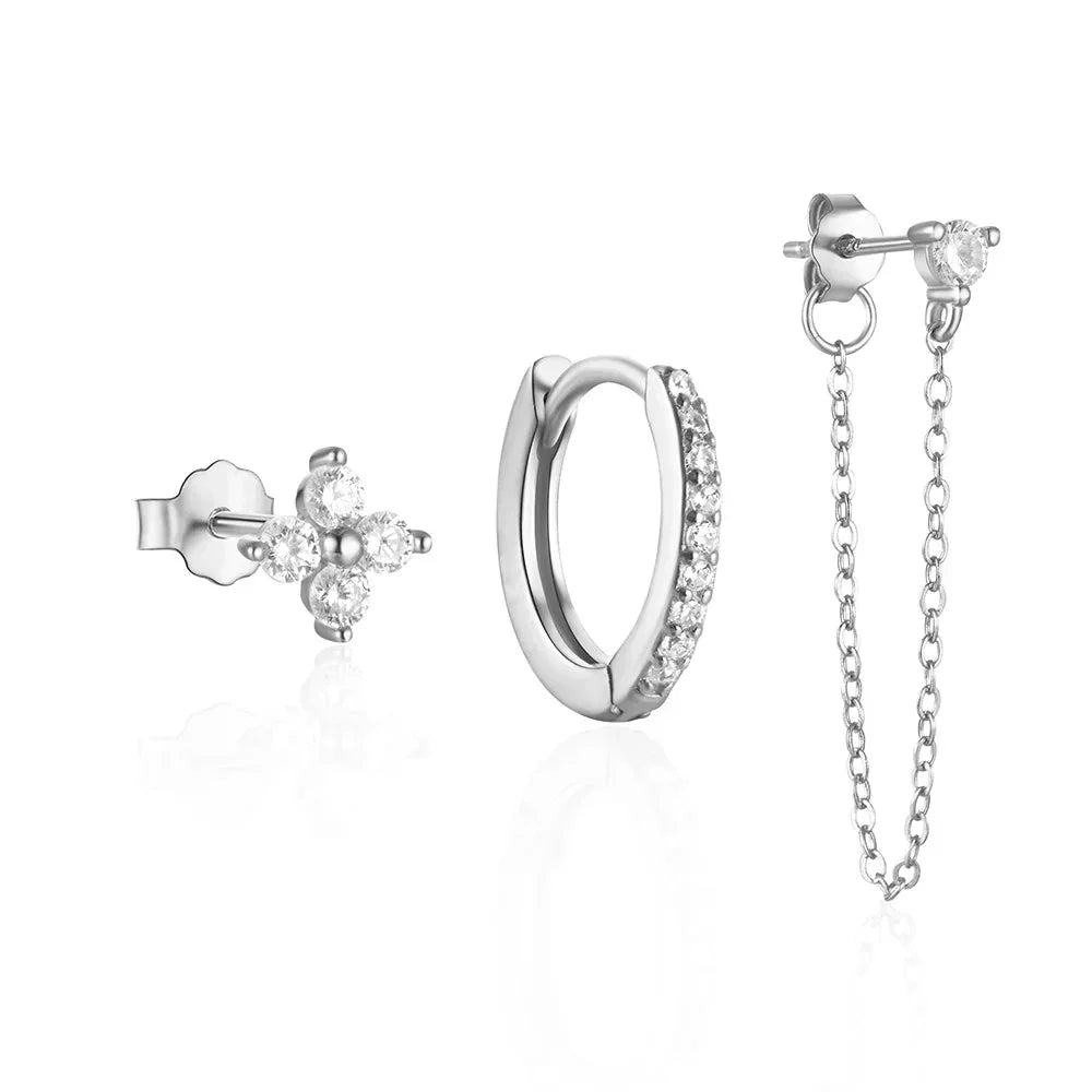 Delicate Flower Drop Tassel Earrings 3 Piece Set