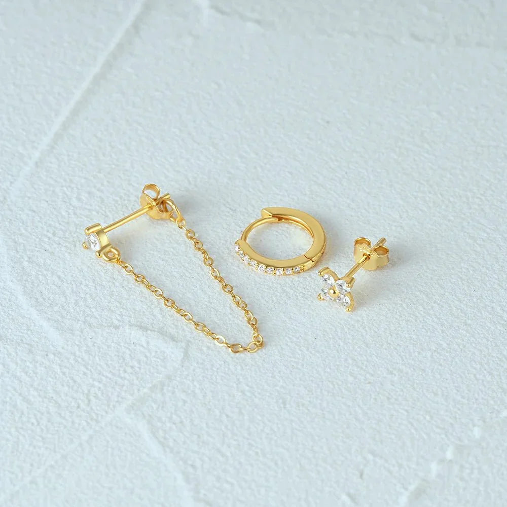 Delicate Flower Drop Tassel Earrings 3 Piece Set