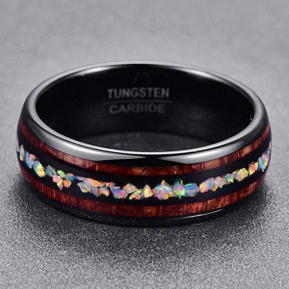 Unique Wooden Inlay Tungsten Ring