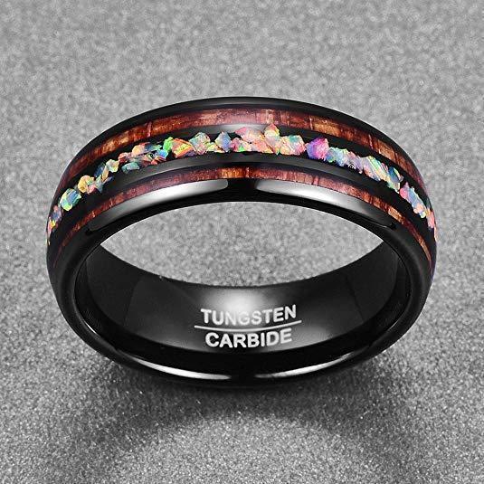 Unique Wooden Inlay Tungsten Ring - Fesara