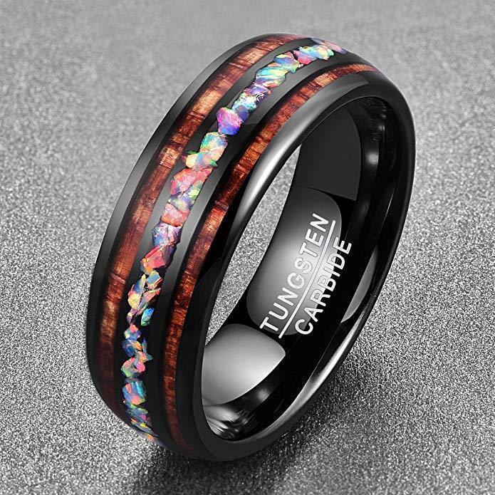 Unique Wooden Inlay Tungsten Ring