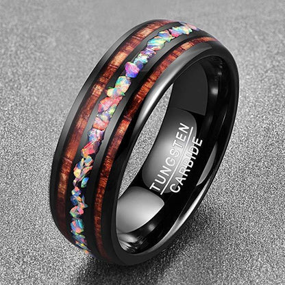 Unique Wooden Inlay Tungsten Ring