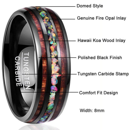 Unique Wooden Inlay Tungsten Ring