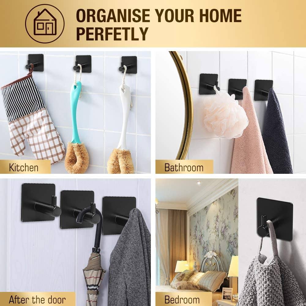 4-Pack: Strong Rust-Resistant Stainless Steel Wall Hooks