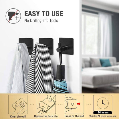 4-Pack: Strong Rust-Resistant Stainless Steel Wall Hooks