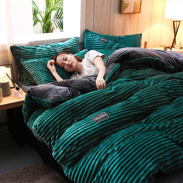 Plush Corduroy Velvet Comforter Bed Set
