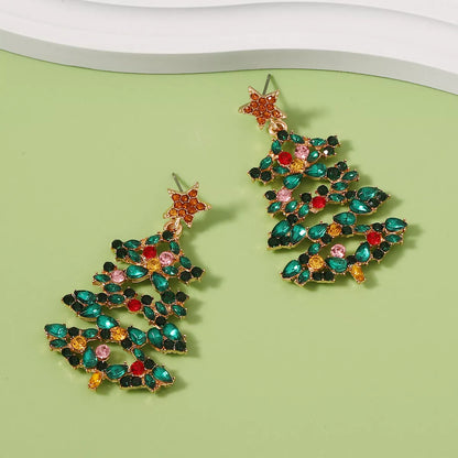 Sparkly Xmas Tree Dangle Earrings with Stones