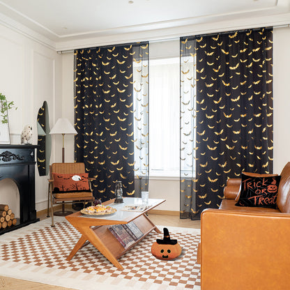 Delicate Bat Print Window Curtains - Fesara