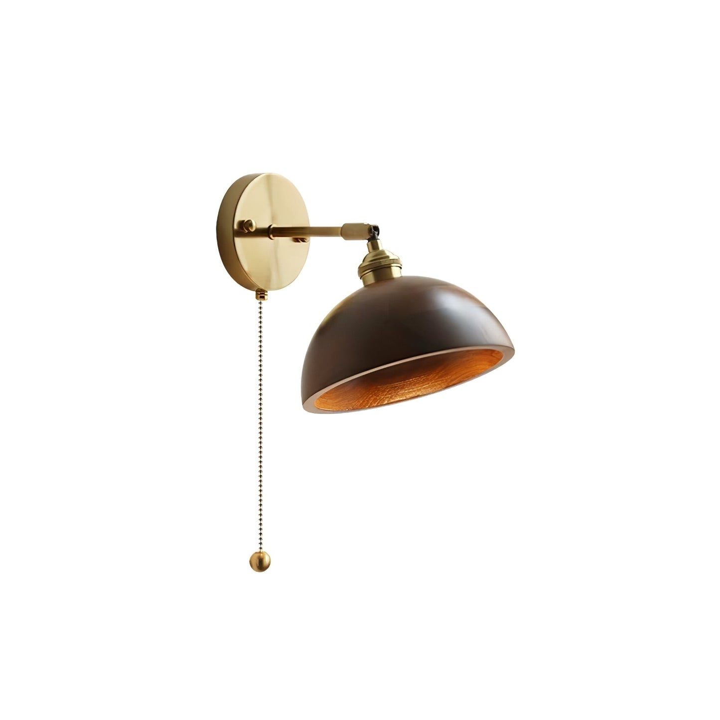 Classic Round Wood Brass Wall Light Fixture