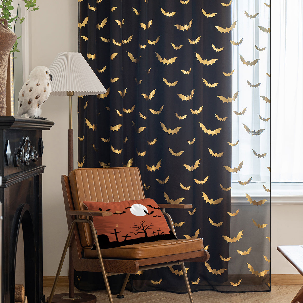 Delicate Bat Print Window Curtains