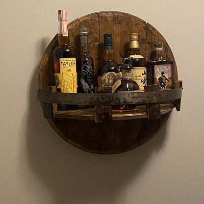 Rustic Oak Whiskey Barrel Storage Shelf