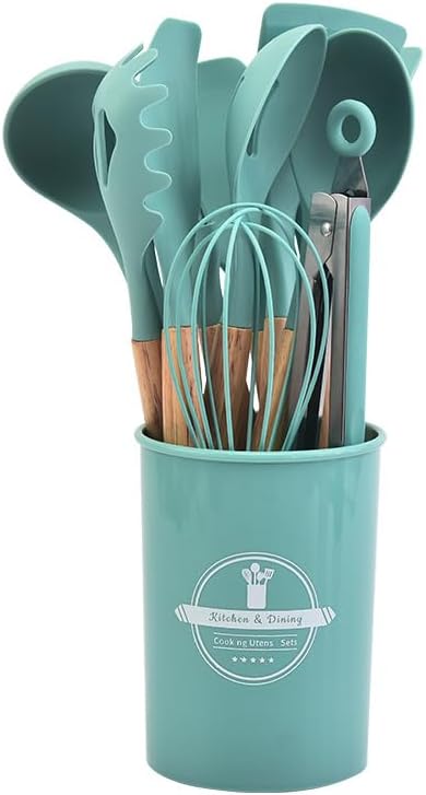 Premium Silicone Kitchen Utensil Set with Wooden Handles
