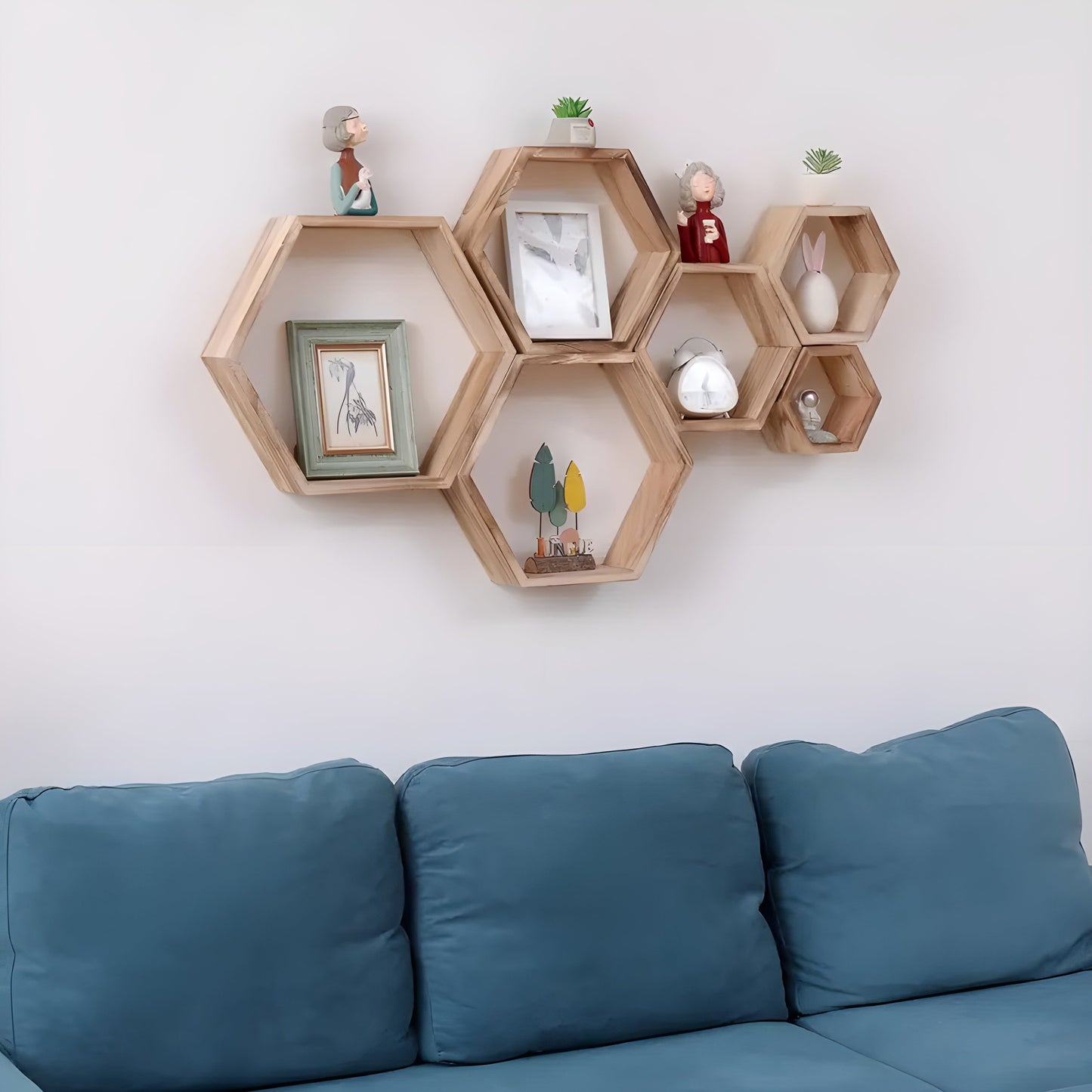 Rustic Wooden Wall Shelves 5-Piece Hexagon Set