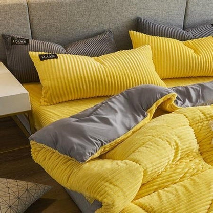 Plush Corduroy Velvet Comforter Bed Set