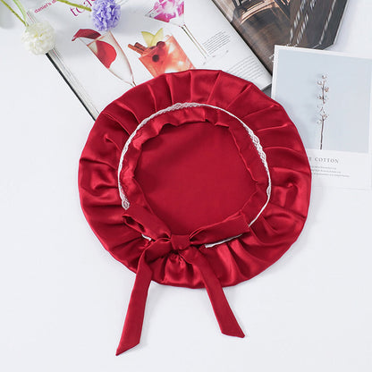 Soft Silk Sleep Cap with Satin Ribbons