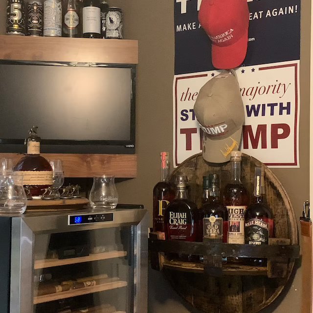 Rustic Oak Whiskey Barrel Storage Shelf
