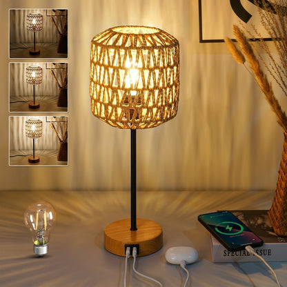 Rustic Touch Table Lamp with USB and Dimmer