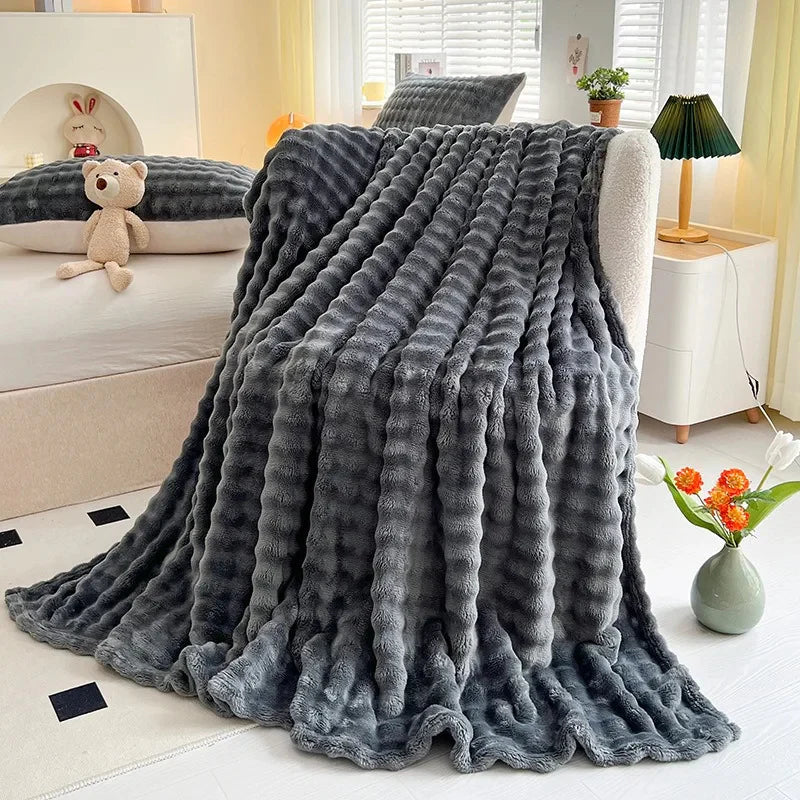 Plush Soft Bubble Fleece Throw Blanket