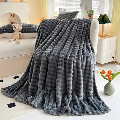 Plush Soft Bubble Fleece Throw Blanket