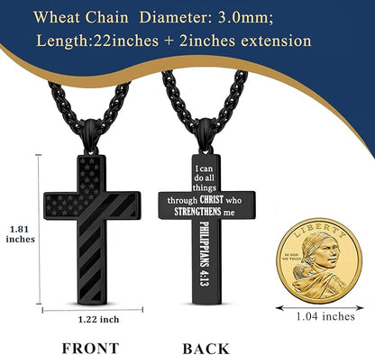 Patriotic US Flag Cross Pendant Necklace