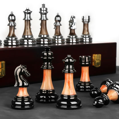 High Quality Wooden Chess Set with Large Metal Pieces - Fesara