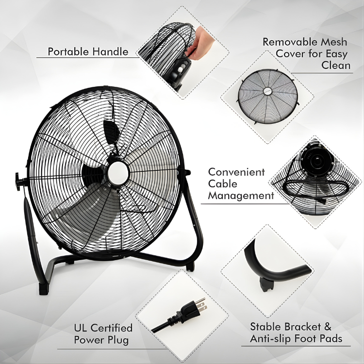 Powerful 20-Inch Metal Floor Fan with 3 Speed Settings