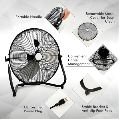 Powerful 20-Inch Metal Floor Fan with 3 Speed Settings