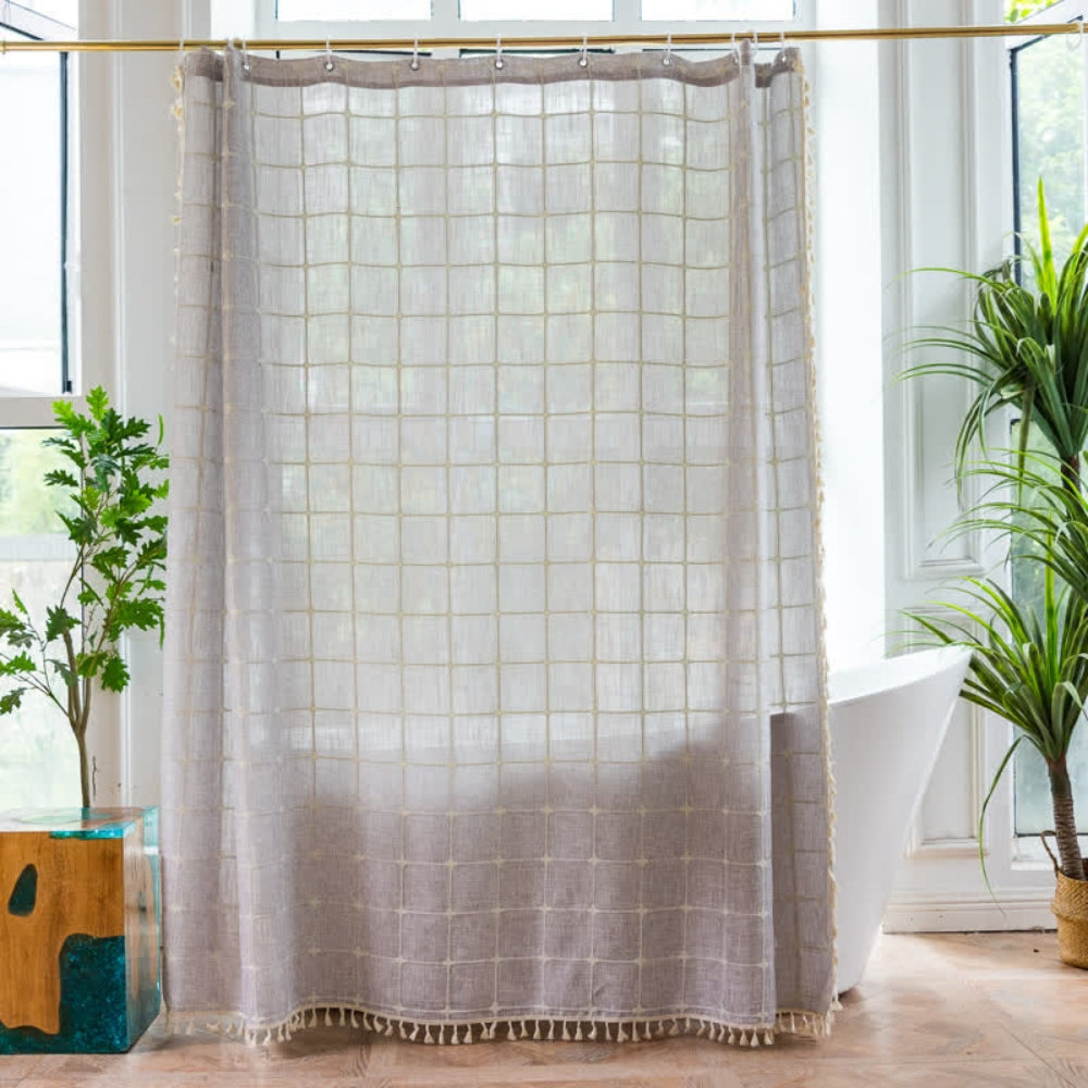 Colorful Stripe Shower Curtain with Tassels Waterproof Bath Decor